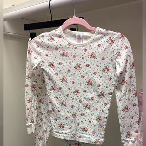 Mini Boden Floral Kids Pajama Set - White with Red and Blue